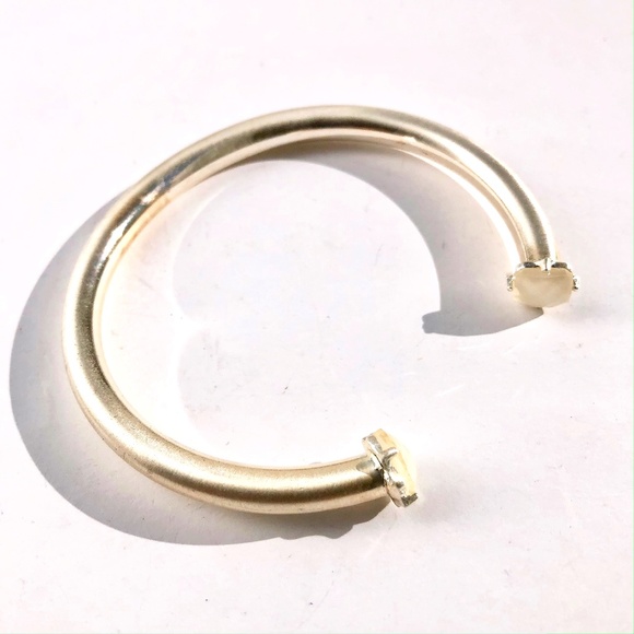 🦋 cuff bracelet open bangle brushed champagne w/ cream faceted shimmery jewels - Picture 1 of 8